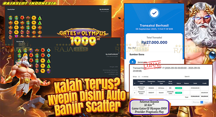 Pemain Kin*** menang Rp27 juta di slot Gates of Olympus 1000 Rajaslot
