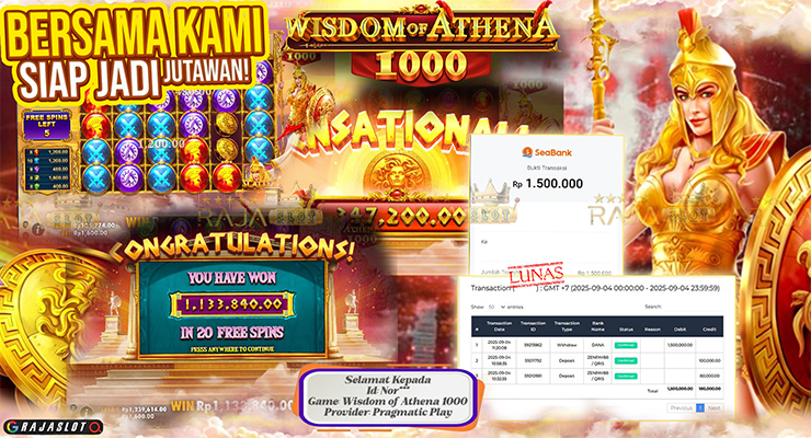 Pemain Nor*** menang Rp1,5 juta di slot Wisdom of Athena 1000 Rajaslot