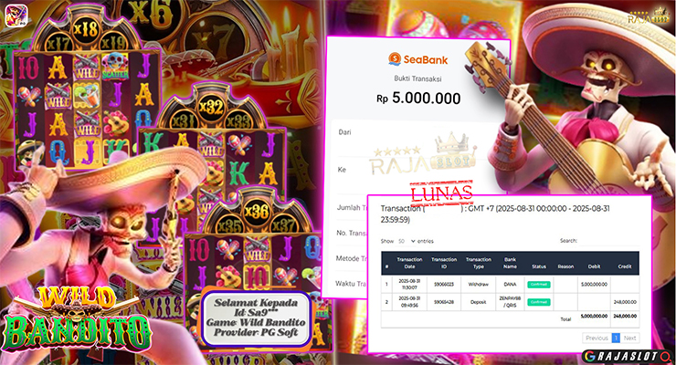 Pemain Sa9*** menang Rp5 juta di slot Wild Bandito Rajaslot